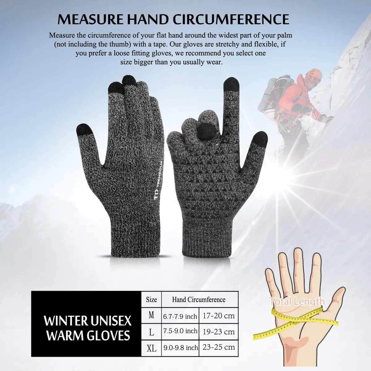 TRENDOUX Winter Gloves for Men Women | Touch Screen Knit Gloves in Black Gray, M - view 5