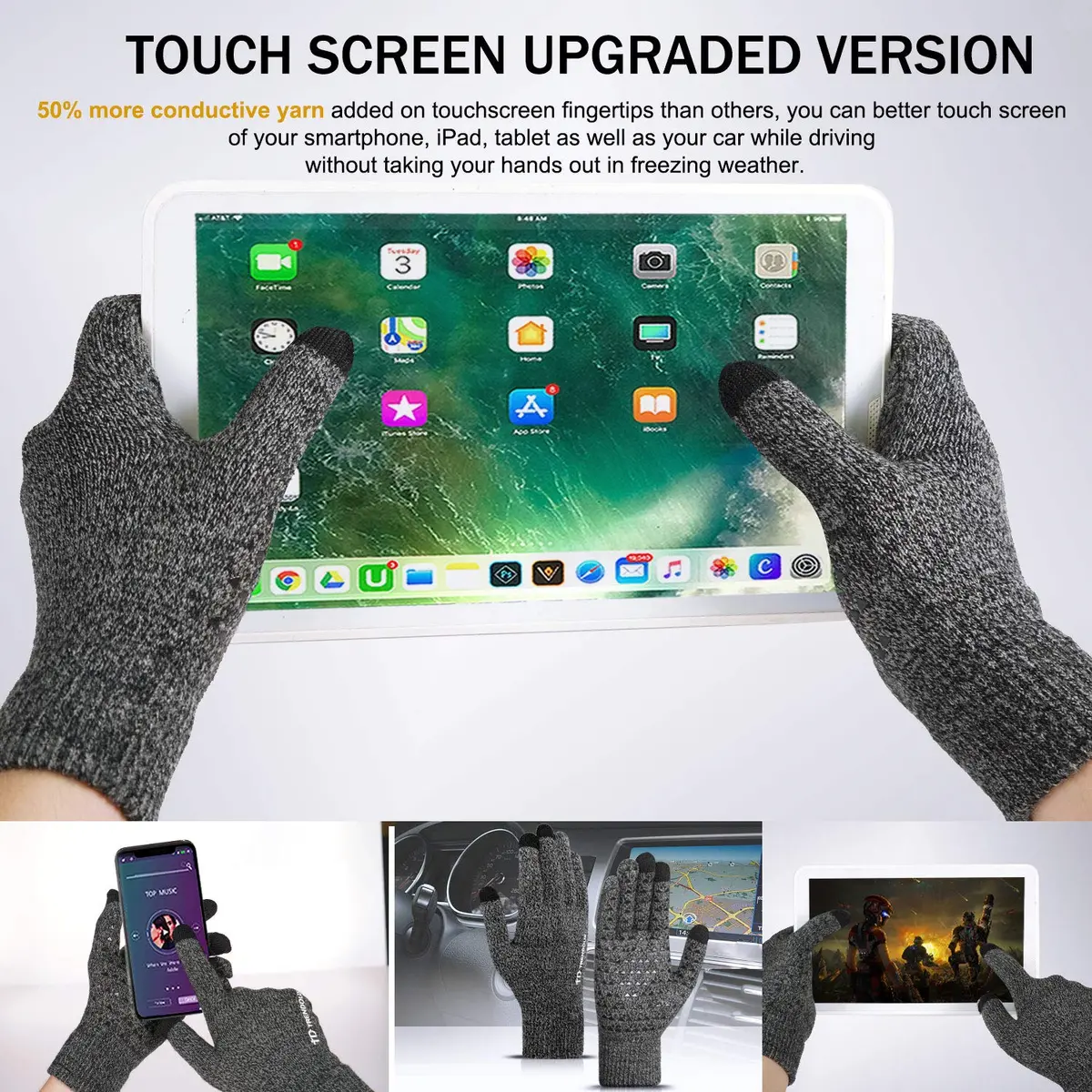 TRENDOUX Winter Gloves for Men Women | Touch Screen Knit Gloves in Black Gray, M - view 2