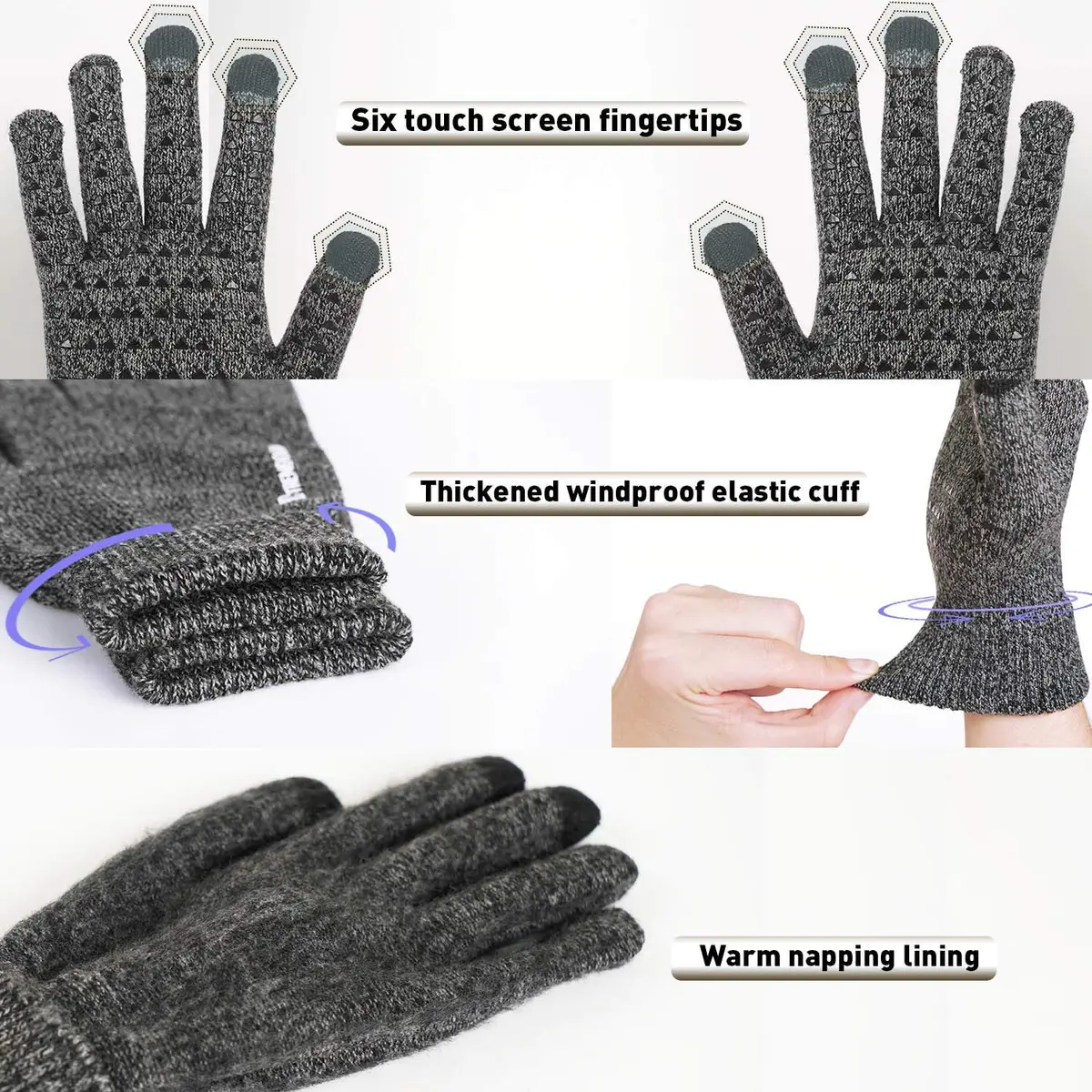TRENDOUX Winter Gloves for Men Women | Touch Screen Knit Gloves in Black Gray, M - view 3