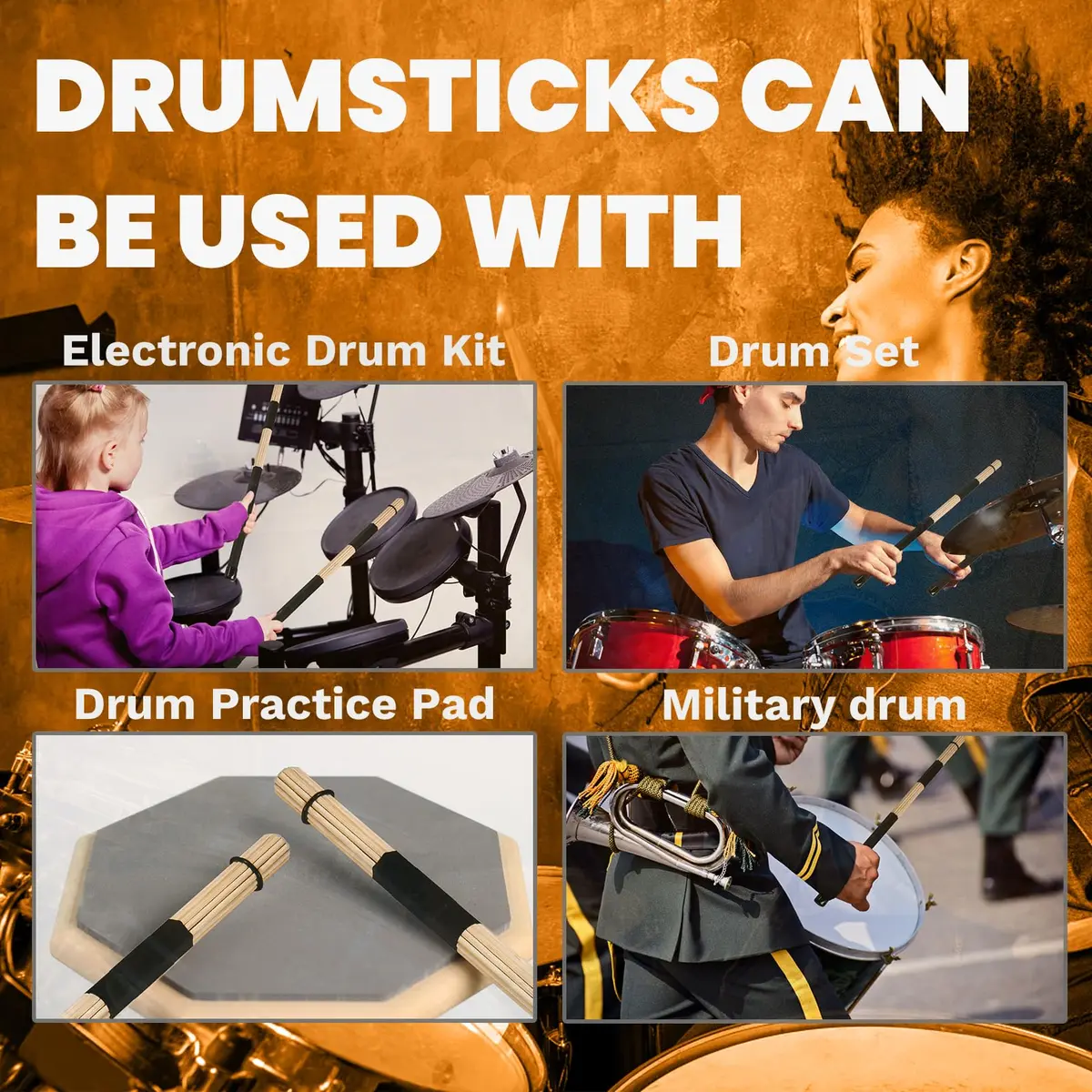 LALAOKS Bamboo Drumsticks for Jazz Folk Music, Black | 1 Pair - view 5