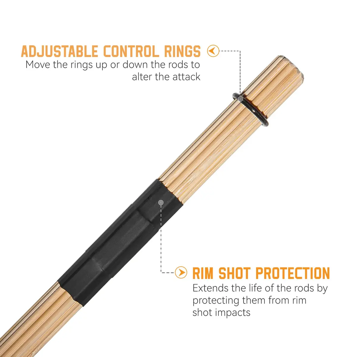 LALAOKS Bamboo Drumsticks for Jazz Folk Music, Black | 1 Pair - view 3