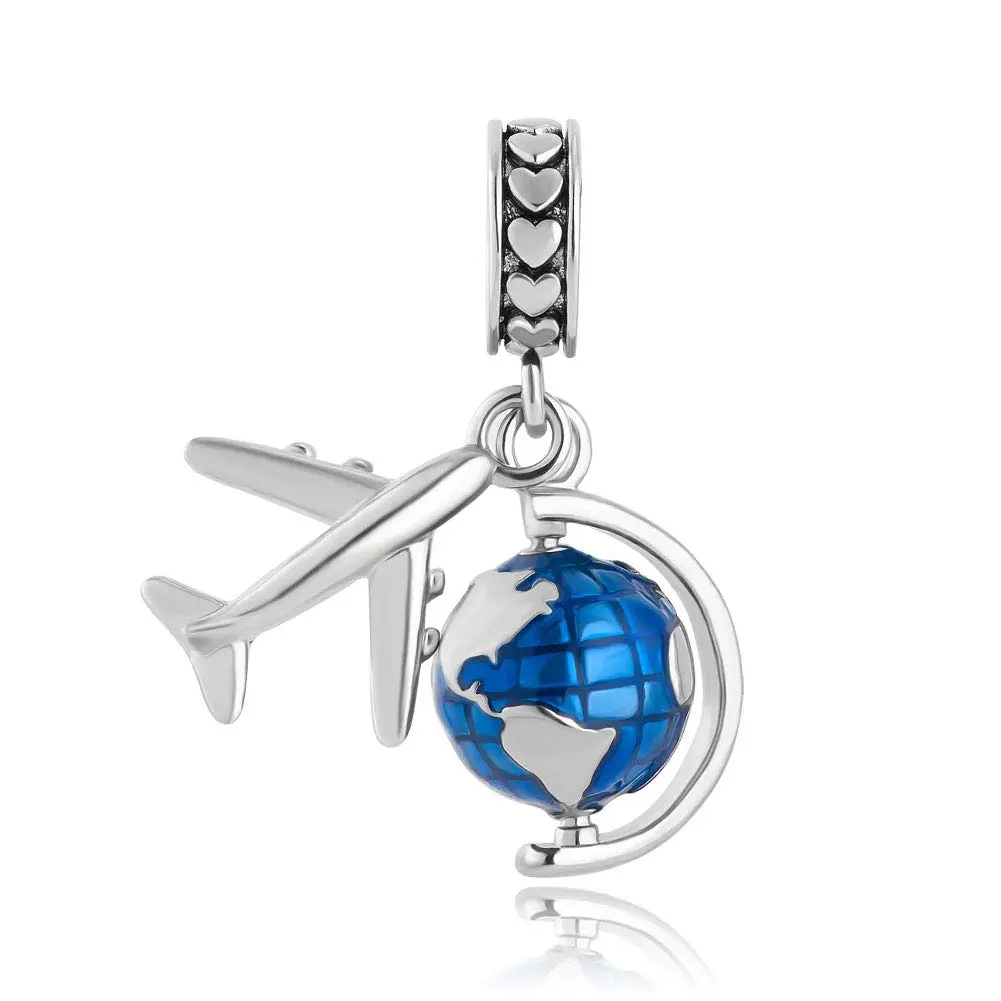 MosBug Charm Beads Pendant for Pandora Bracelets 2.6cm x 0.9cm | Travel & Vacation Globe Enamel - view 2