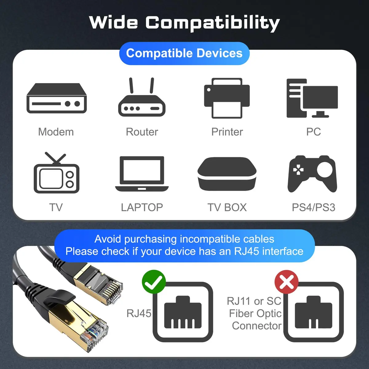 DbillionDa Cat 8 Ethernet Cable 100FT | 40Gbps 2000MHz Support for High-Speed Networking - view 7