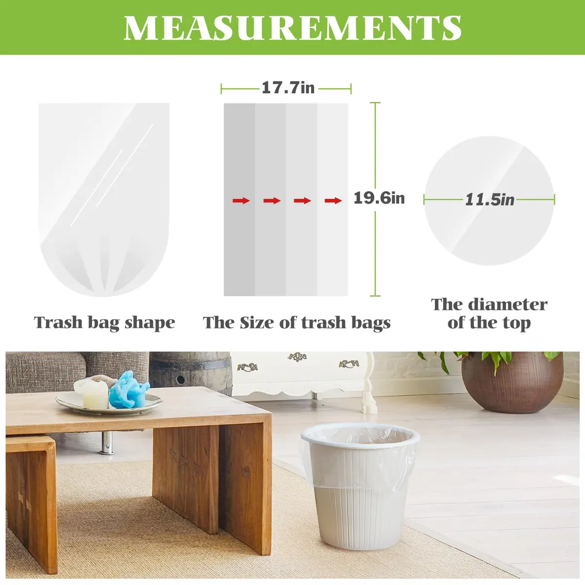 Teivio Small Clear Trash Bags 4 Gallon 440 Count | Value Pack Waste Bags - view 2