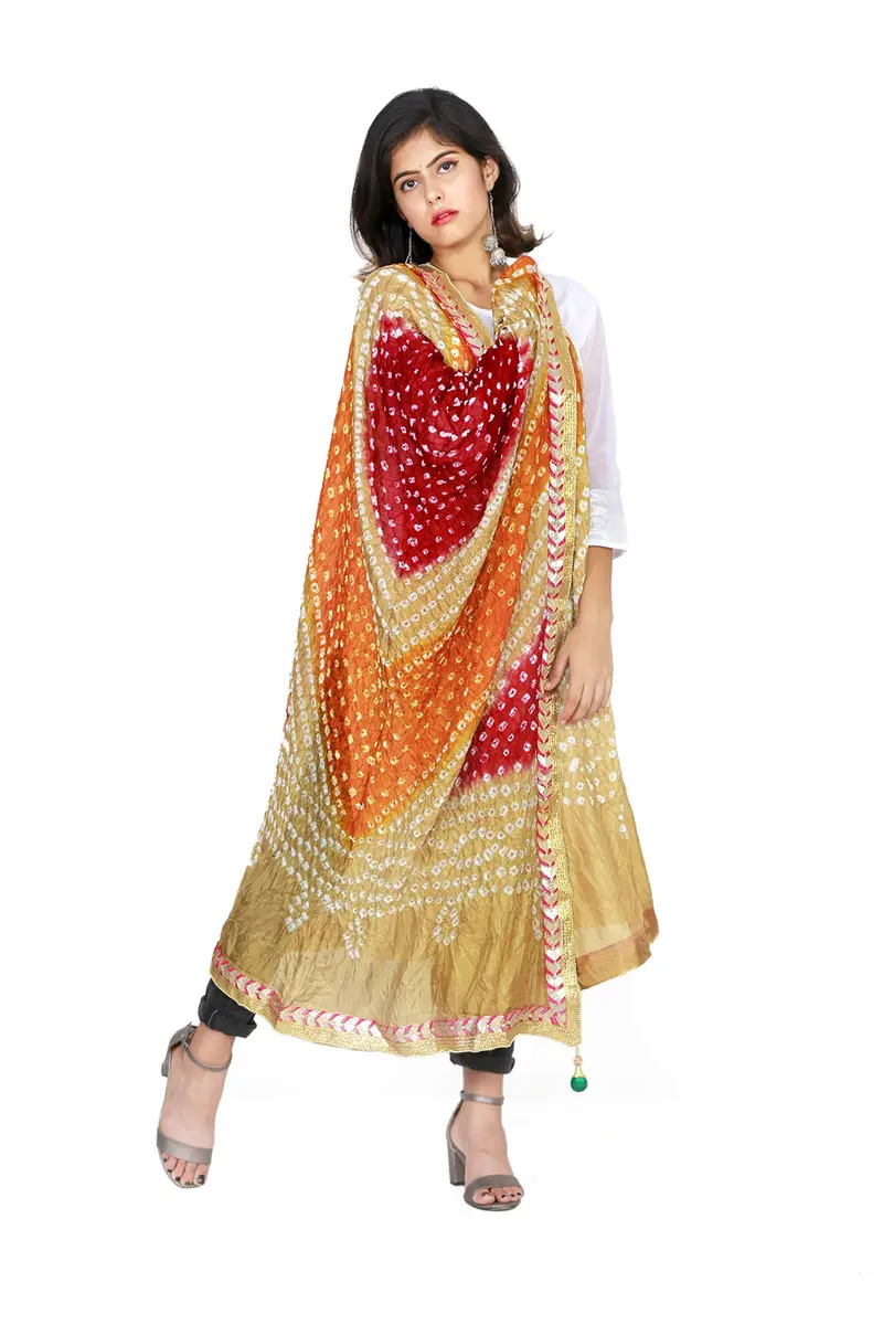Kalpit Creations Women's Jaipuri Rajasthani Silk Bandhani Dupatta 2.25m | Multicolored Gota Work, Free Size - view 3