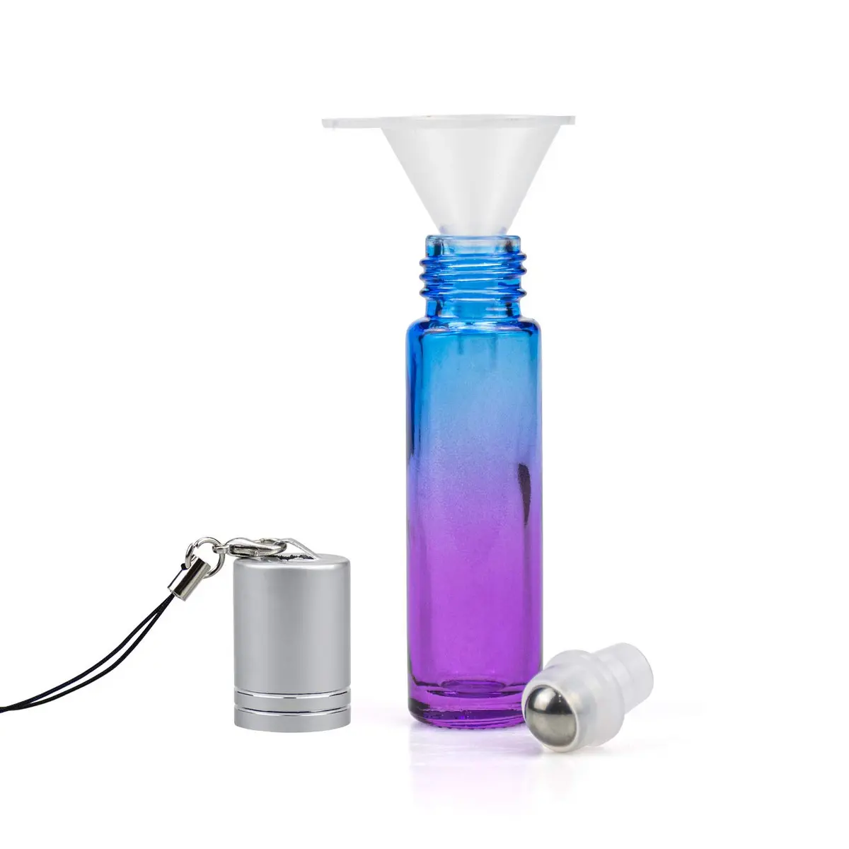Foraineam 24 Pack 10ml Gradient Color Glass Essential Oil Roller Bottles with Stainless Steel Ball & Hanging Lid | Refillable Cosmetic Containers for Travel - view 3
