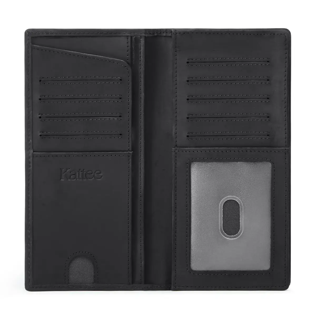 Kattee Men's Vintage Genuine Leather Long Wallet with Gift Box, Black | RFID Blocking Bifold Checkbook Wallet - main product image