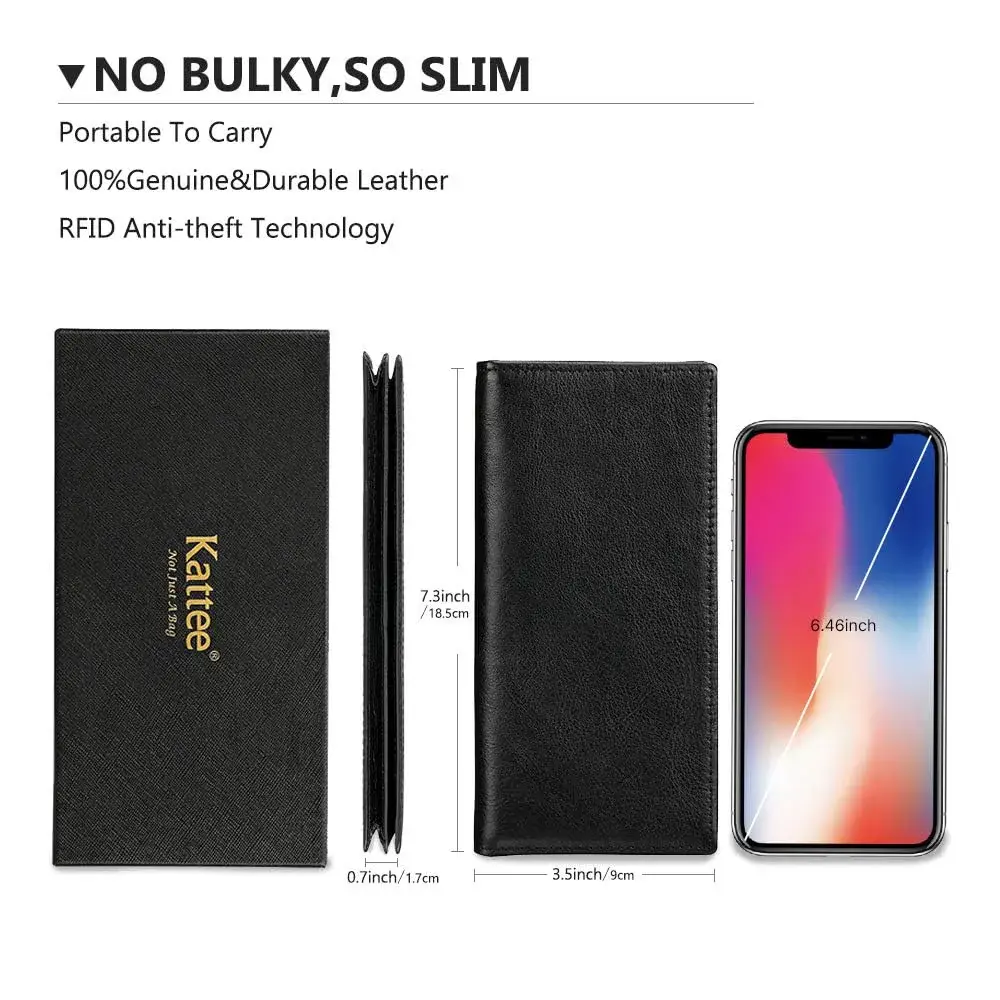 Kattee Men's Vintage Genuine Leather Long Wallet with Gift Box, Black | RFID Blocking Bifold Checkbook Wallet - view 6