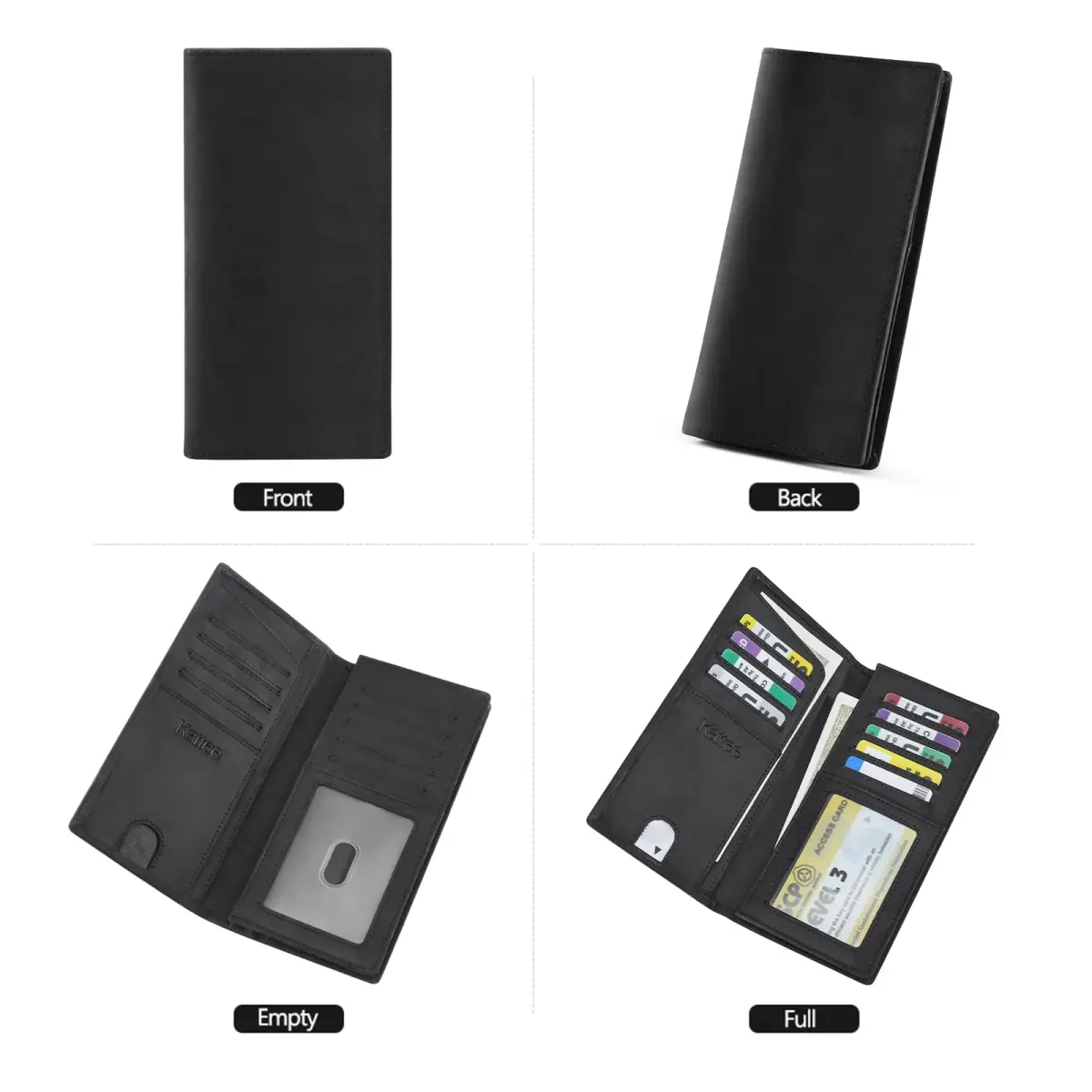 Kattee Men's Vintage Genuine Leather Long Wallet with Gift Box, Black | RFID Blocking Bifold Checkbook Wallet - view 7