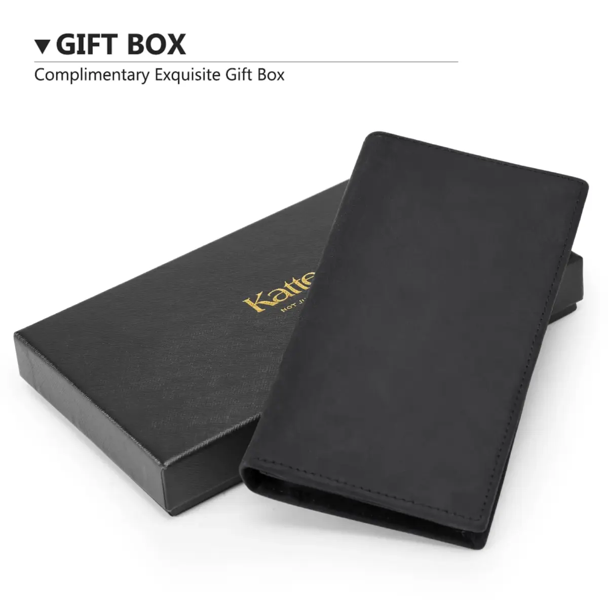 Kattee Men's Vintage Genuine Leather Long Wallet with Gift Box, Black | RFID Blocking Bifold Checkbook Wallet - view 3