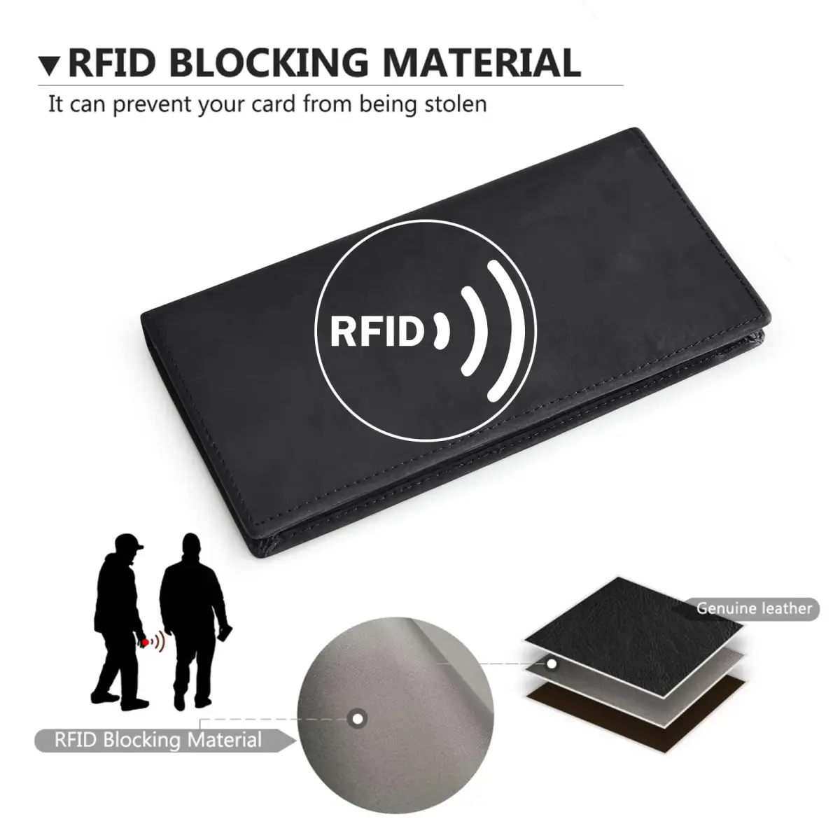 Kattee Men's Vintage Genuine Leather Long Wallet with Gift Box, Black | RFID Blocking Bifold Checkbook Wallet - view 4