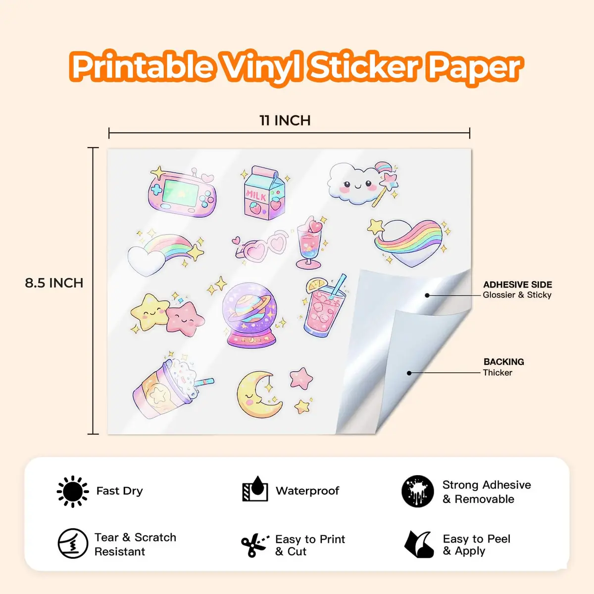 JANDJPACKAGING Printable Vinyl Sticker Paper, Glossy White, 8.5"x11" | Waterproof, Easy Release, Indoor & Outdoor Use - view 7