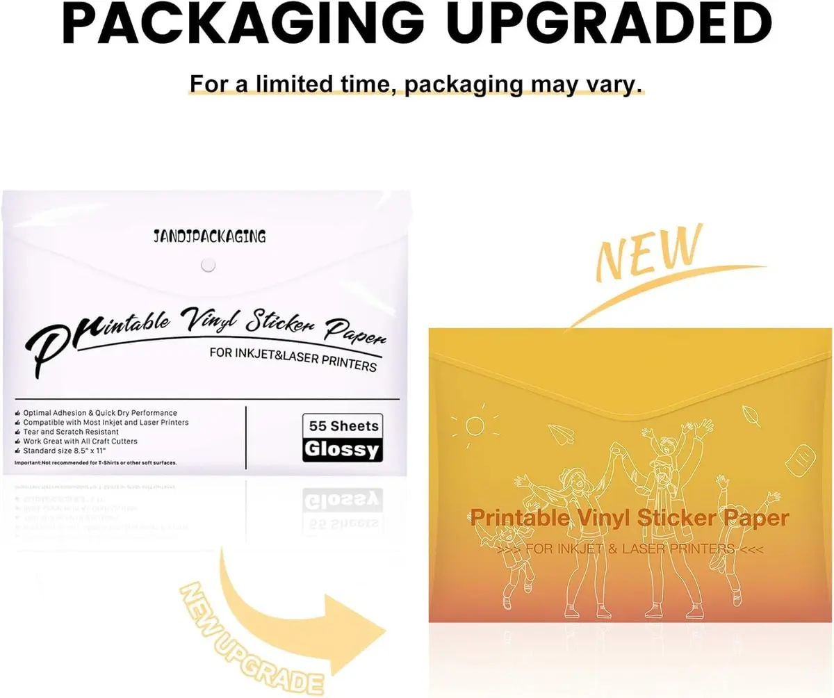 JANDJPACKAGING Printable Vinyl Sticker Paper, Glossy White, 8.5"x11" | Waterproof, Easy Release, Indoor & Outdoor Use - view 8