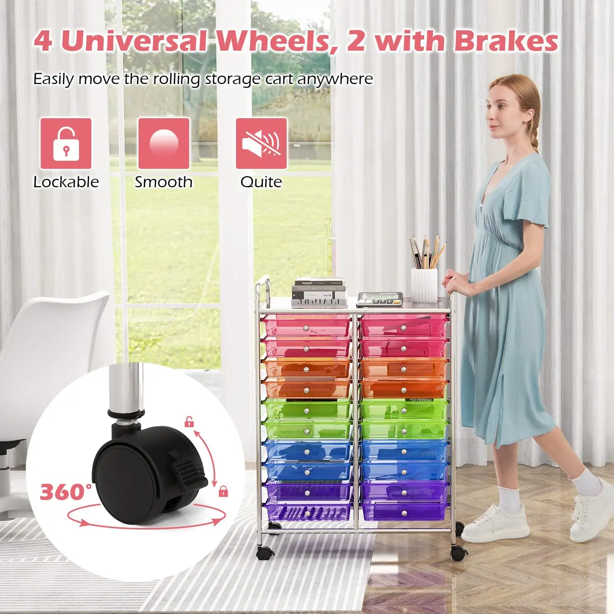 HAPPYGRILL 20-Drawer Organizer Cart Tools Rainbow | Mobile Utility Storage with Lockable Wheels - view 5