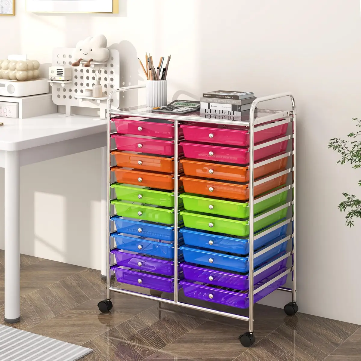 HAPPYGRILL 20-Drawer Organizer Cart Tools Rainbow | Mobile Utility Storage with Lockable Wheels - view 2