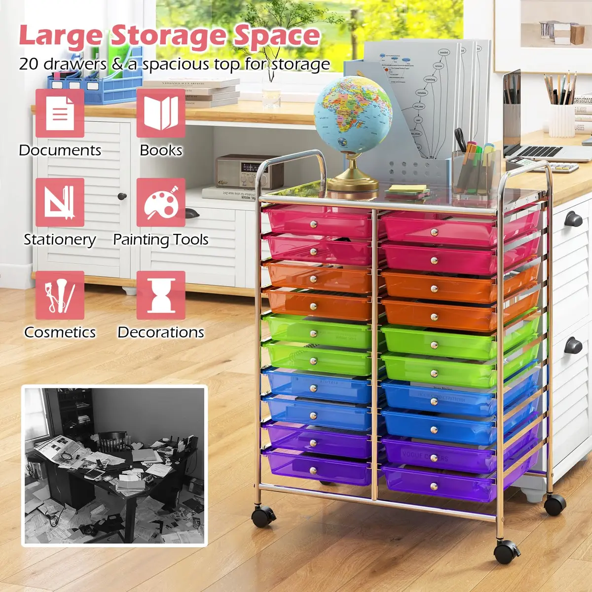 HAPPYGRILL 20-Drawer Organizer Cart Tools Rainbow | Mobile Utility Storage with Lockable Wheels - view 4