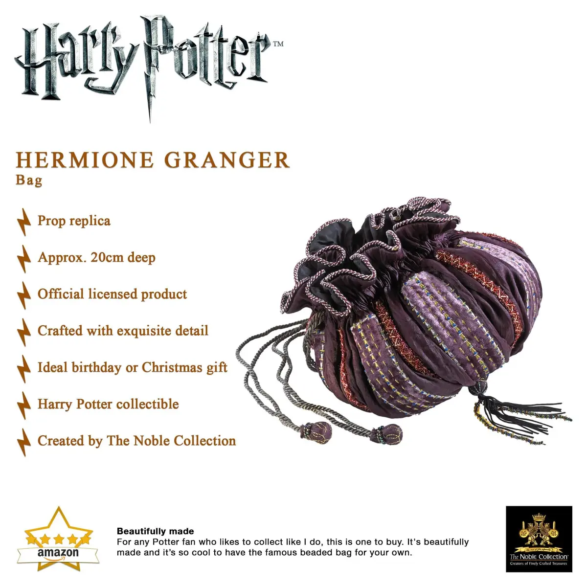 The Noble Collection Hermione Granger Bag Prop Replica Purple/Gold/Silver 21cm (0.69ft) | Officially Authorized Warner Bros. Replica - view 4