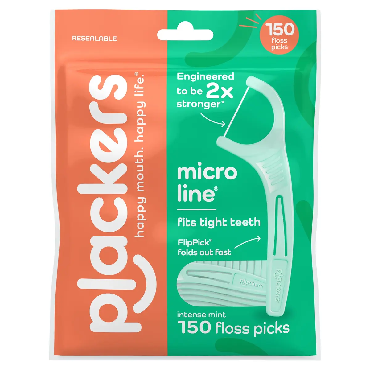 Plackers Micro Line Floss Picks, Intense Mint, 150 Count | PTFE-Free, Strong & Refreshing - main product image