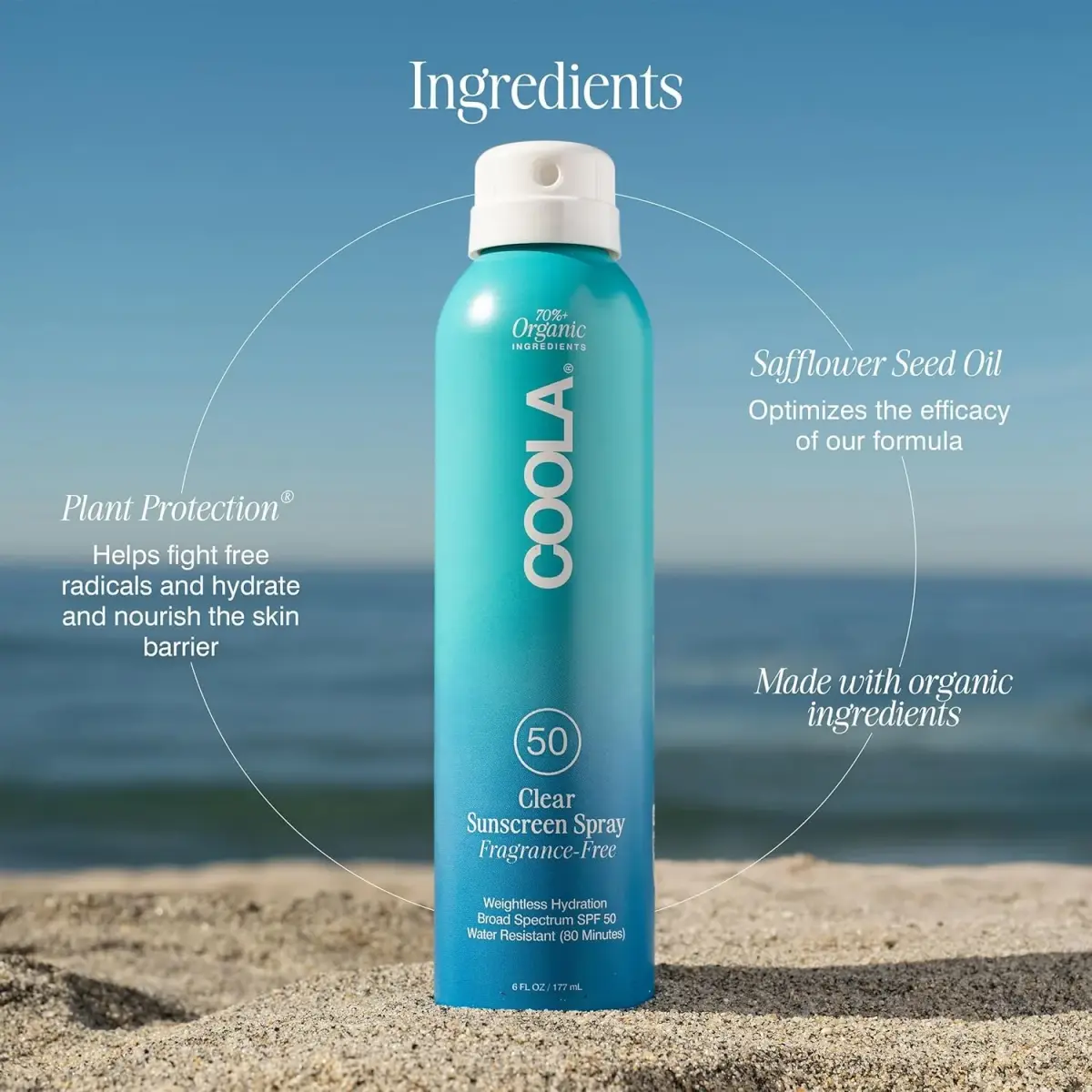 COOLA Clear Sunscreen Spray SPF 50 Fragrance Free 177ml (6 fl oz) | Broad Spectrum Protection - view 5