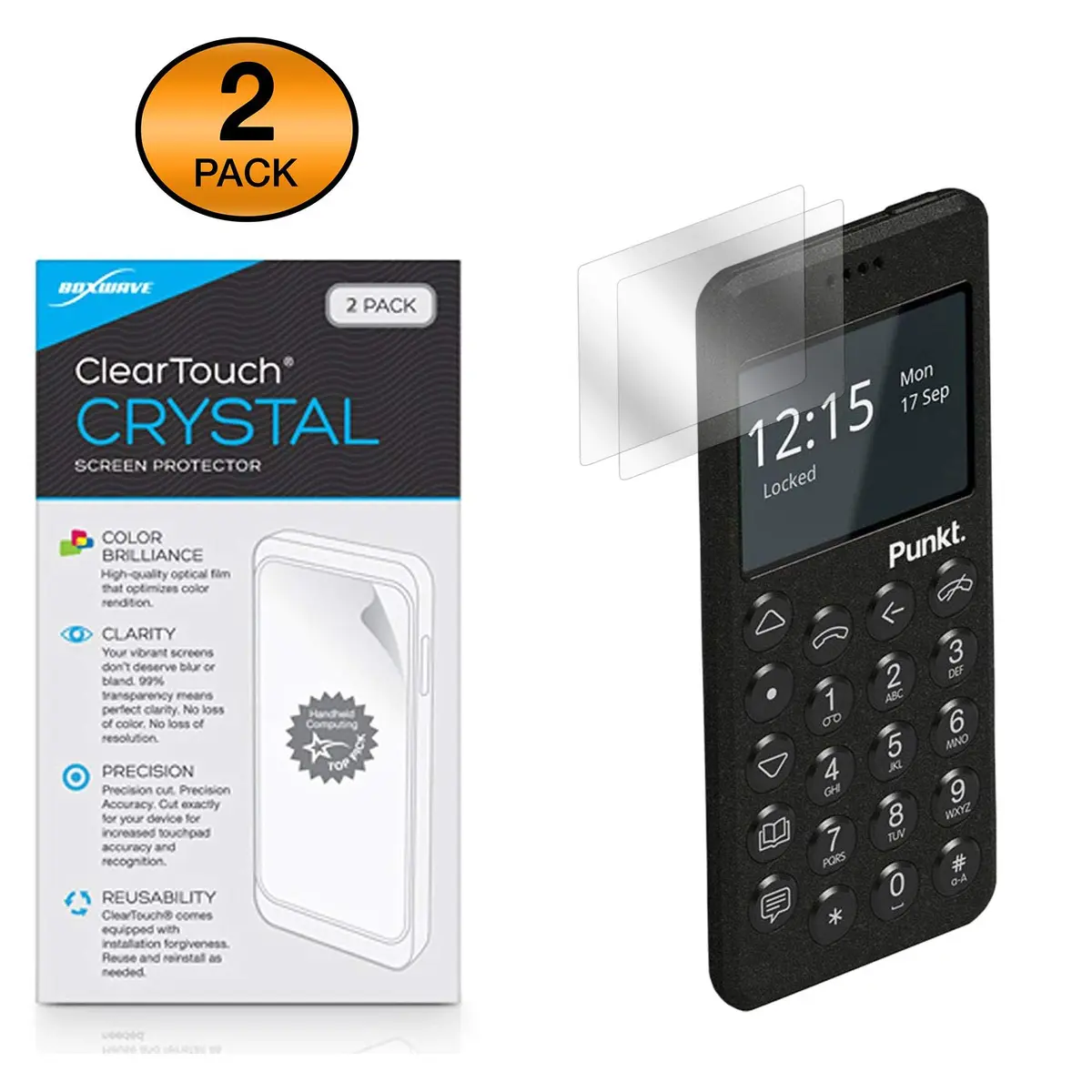 BoxWave Screen Protector for Punkt MP02 | Crystal Clear HD Film, Reusable, 2-Pack - view 2