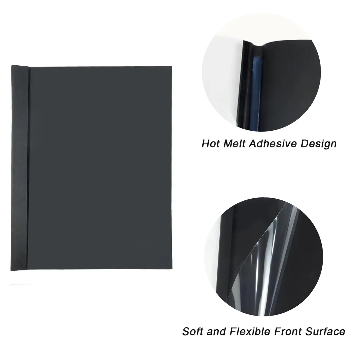 RAYSON Black Thermal Binding Covers 1/4 Inch (6mm) | 25 Pack Holds 55 Sheets - view 5