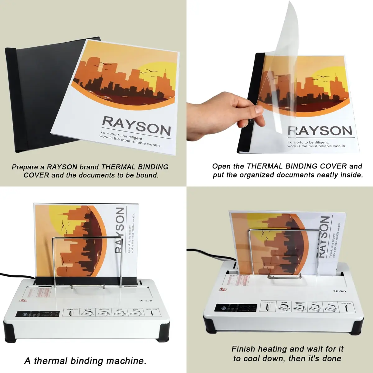 RAYSON Black Thermal Binding Covers 1/4 Inch (6mm) | 25 Pack Holds 55 Sheets - view 6
