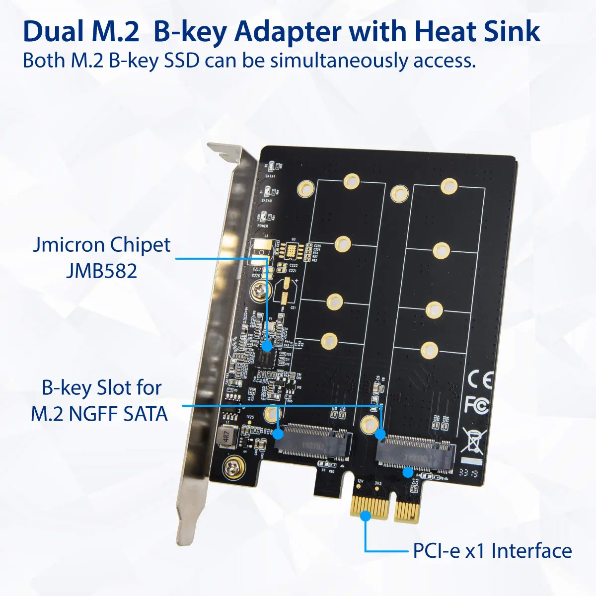 IO CREST Dual M.2 SATA SSD to PCIe x1 Expansion Card with Heat Sink - view 2