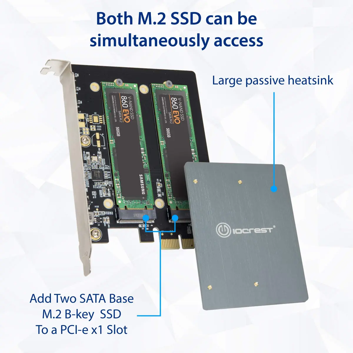 IO CREST Dual M.2 SATA SSD to PCIe x1 Expansion Card with Heat Sink - view 4