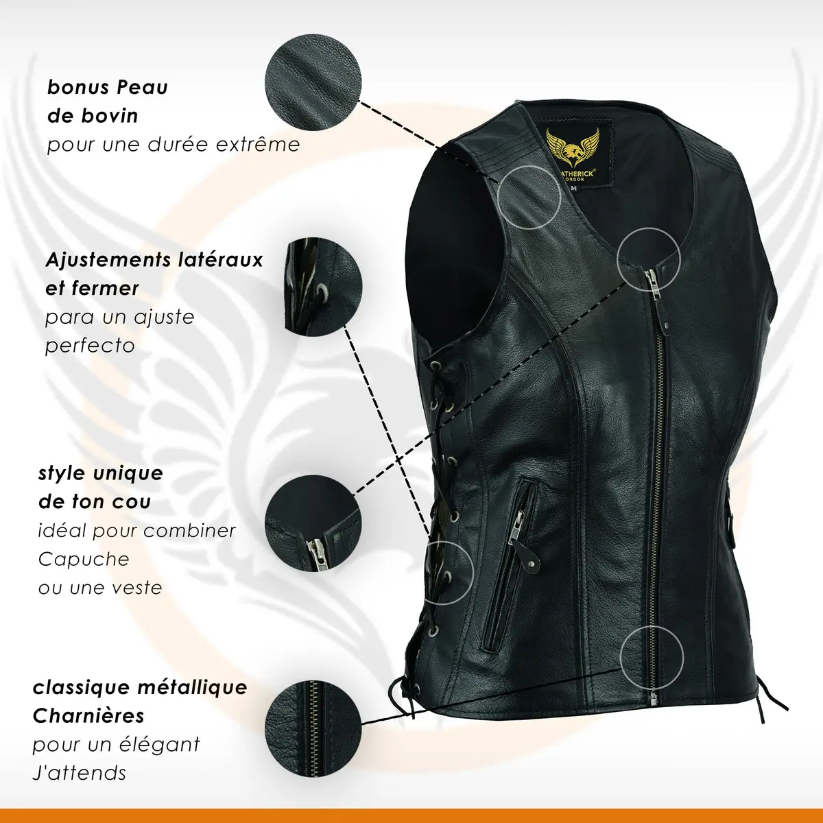 Leatherick Women Top Grain Buffalo Leather Motorcycle Vest XL | Durable & Stylish - view 6