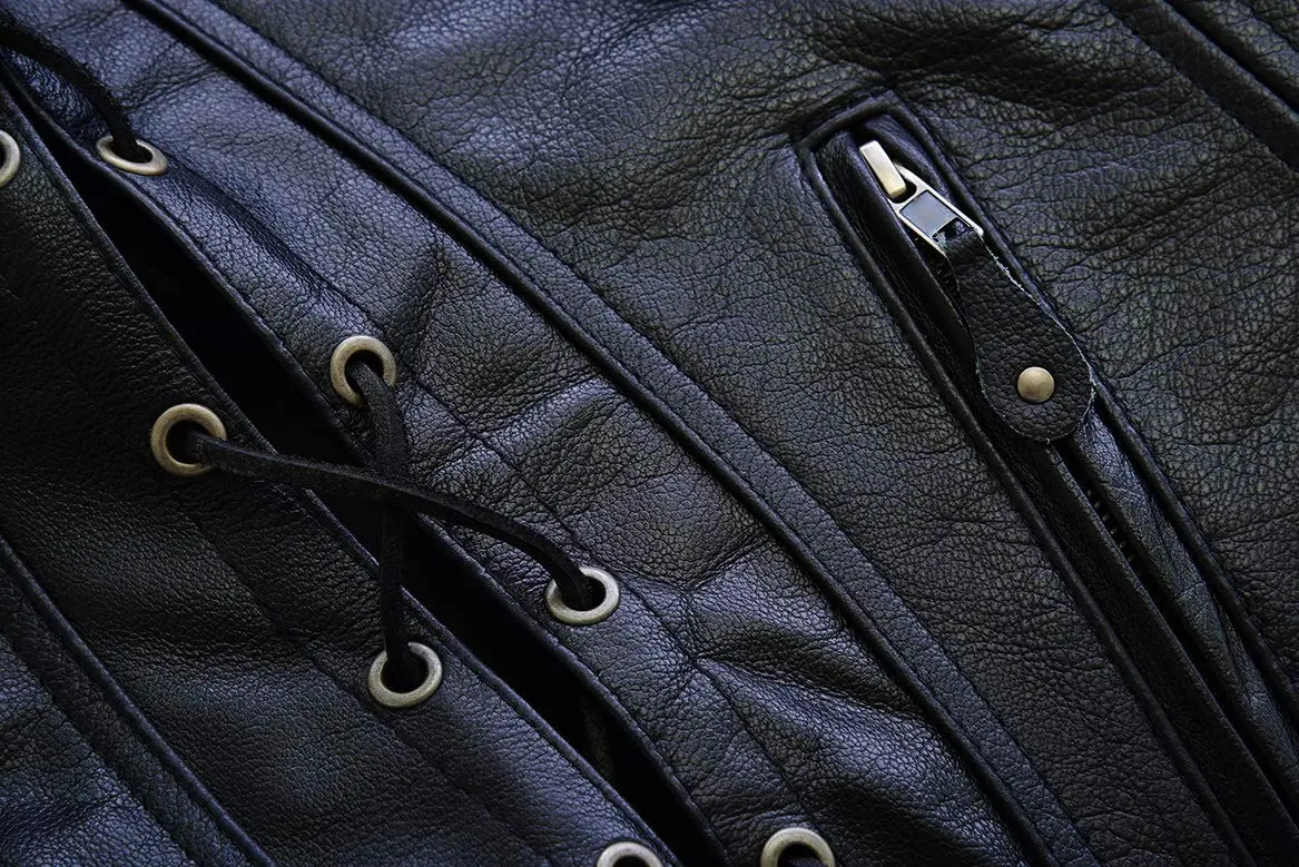 Leatherick Women Top Grain Buffalo Leather Motorcycle Vest | Black, M, Regular Fit - view 2