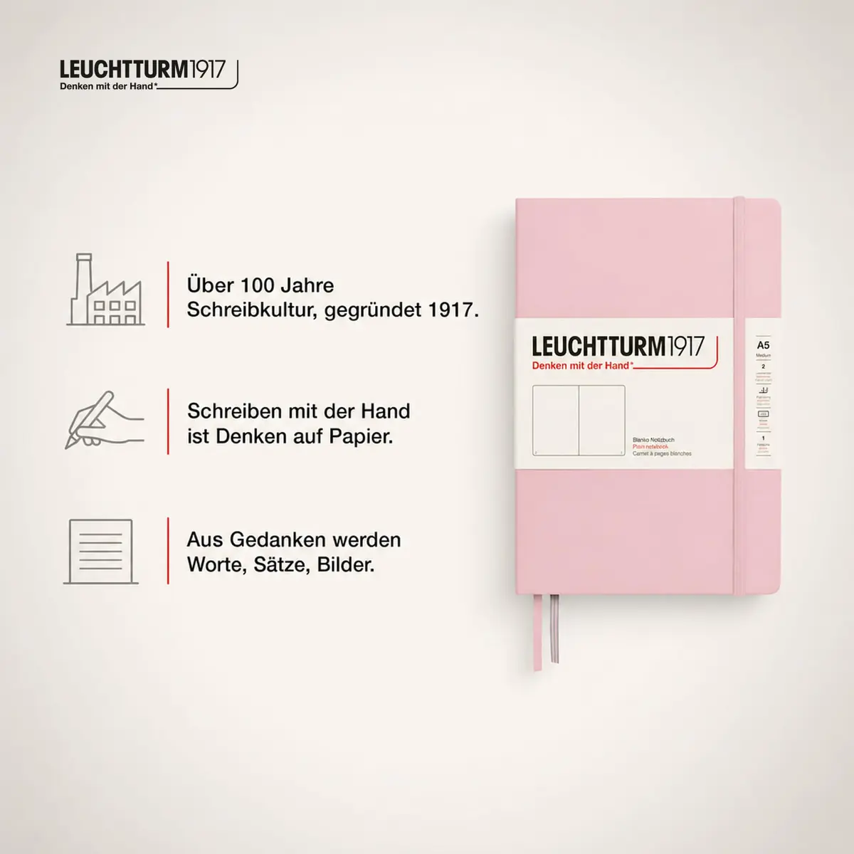 LEUCHTTURM1917 Notebook Hardcover Medium A5-251 Numbered Pages for Writing and Journaling (Powder, Ruled) | Premium A5 Journal for Daily Reflection - view 9