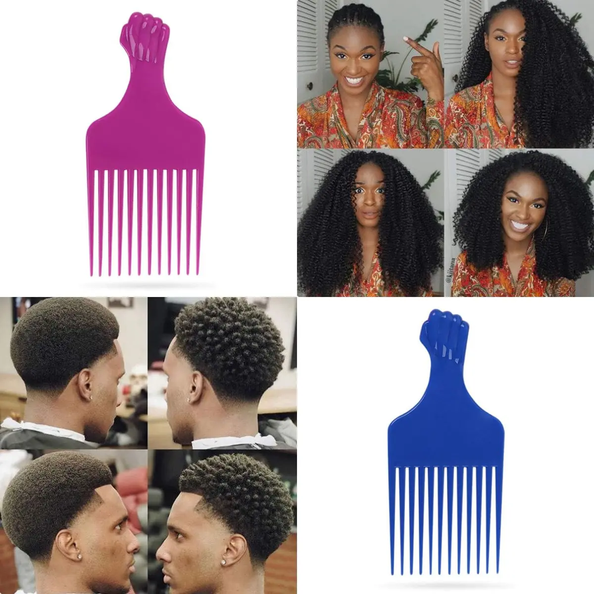 LEADUWAY Fist Picks for Curly & Afro Hair, Plastic 6.5 inch Rainbow Set (6 PCS) | Gentle, Durable Styling Tools - view 5