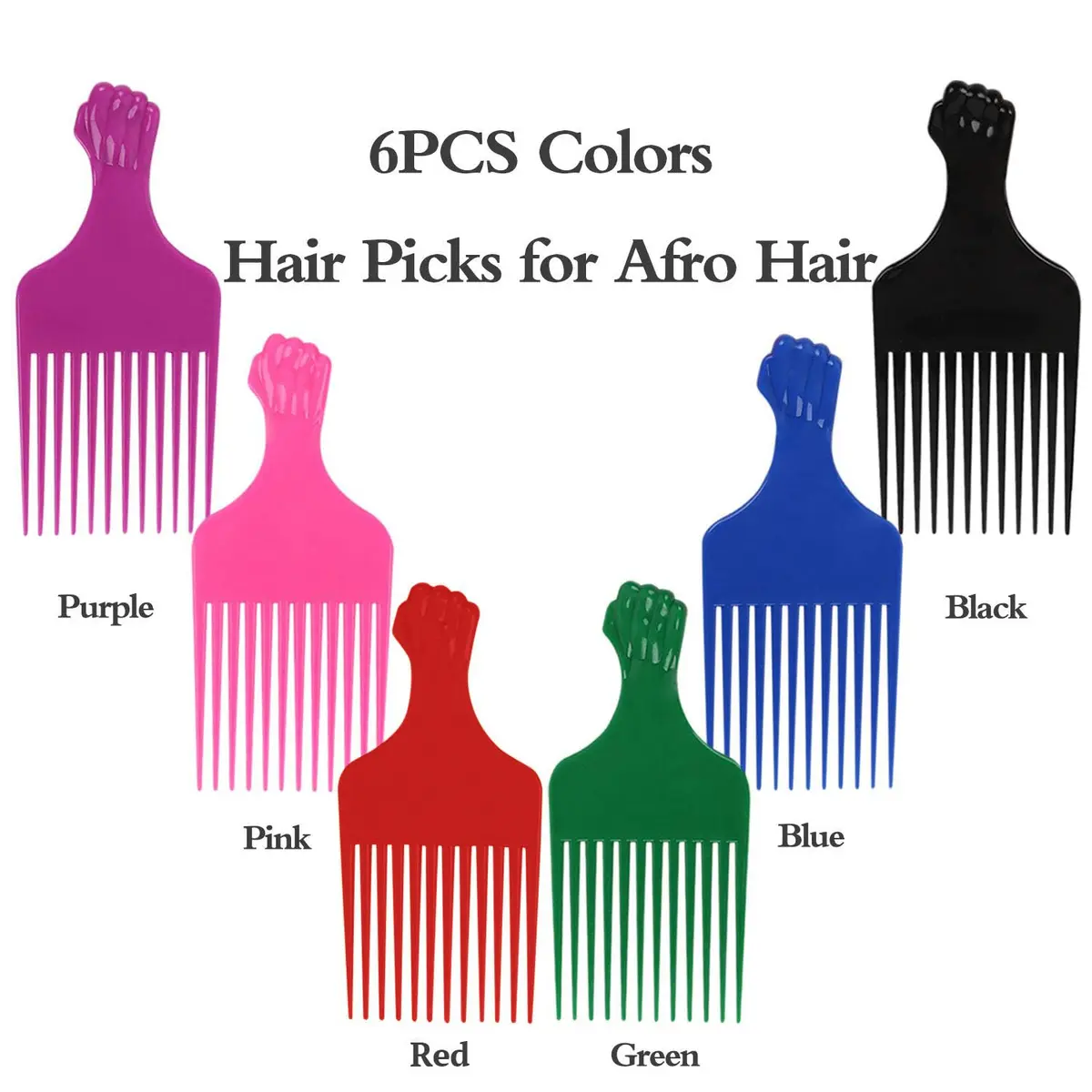 LEADUWAY Fist Picks for Curly & Afro Hair, Plastic 6.5 inch Rainbow Set (6 PCS) | Gentle, Durable Styling Tools - view 3