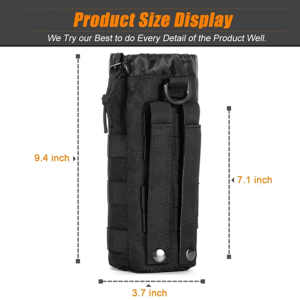 R.SASR Tactical Drawstring Molle Water Bottle Holder Pouch 23.5cm (9.45in) | Fits 0.5L Bottles - view 2