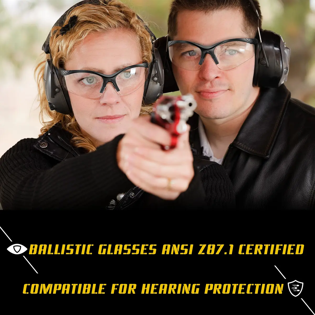 LaneTop Shooting Glasses for Men & Women, Impact-Resistant Polycarbonate, ANSI Z87.1, UV400, Clear Lens, Hard Shell Case - view 2