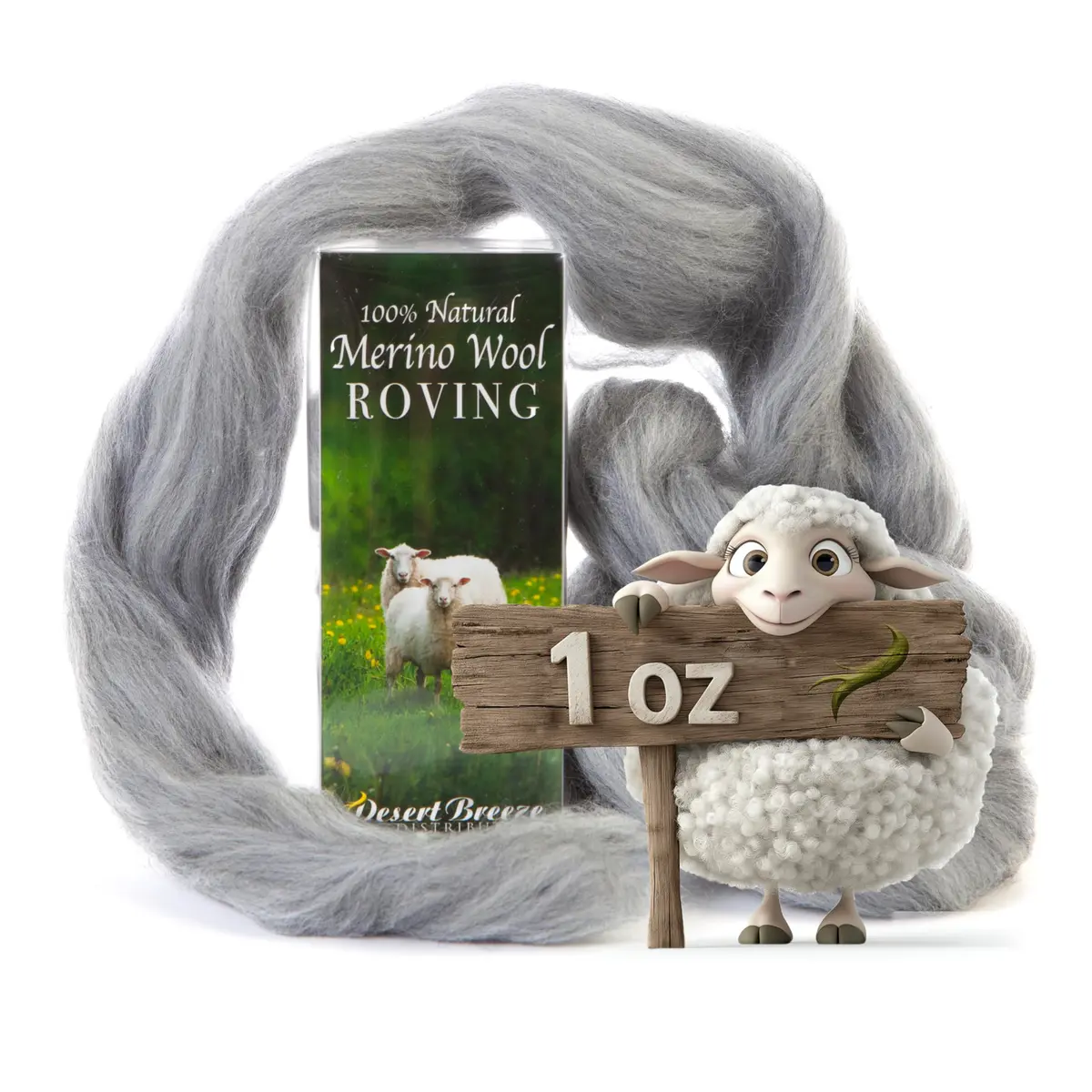 Desert Breeze Distributing Merino Wool Roving 1 oz | Fine Needle Felting & Spinning - main product image