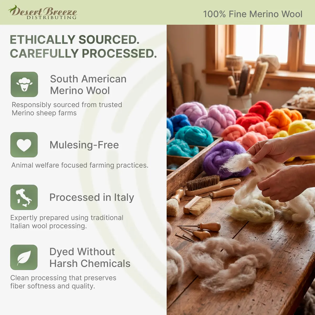 Desert Breeze Distributing Merino Wool Roving 1 oz | Fine Needle Felting & Spinning - view 5