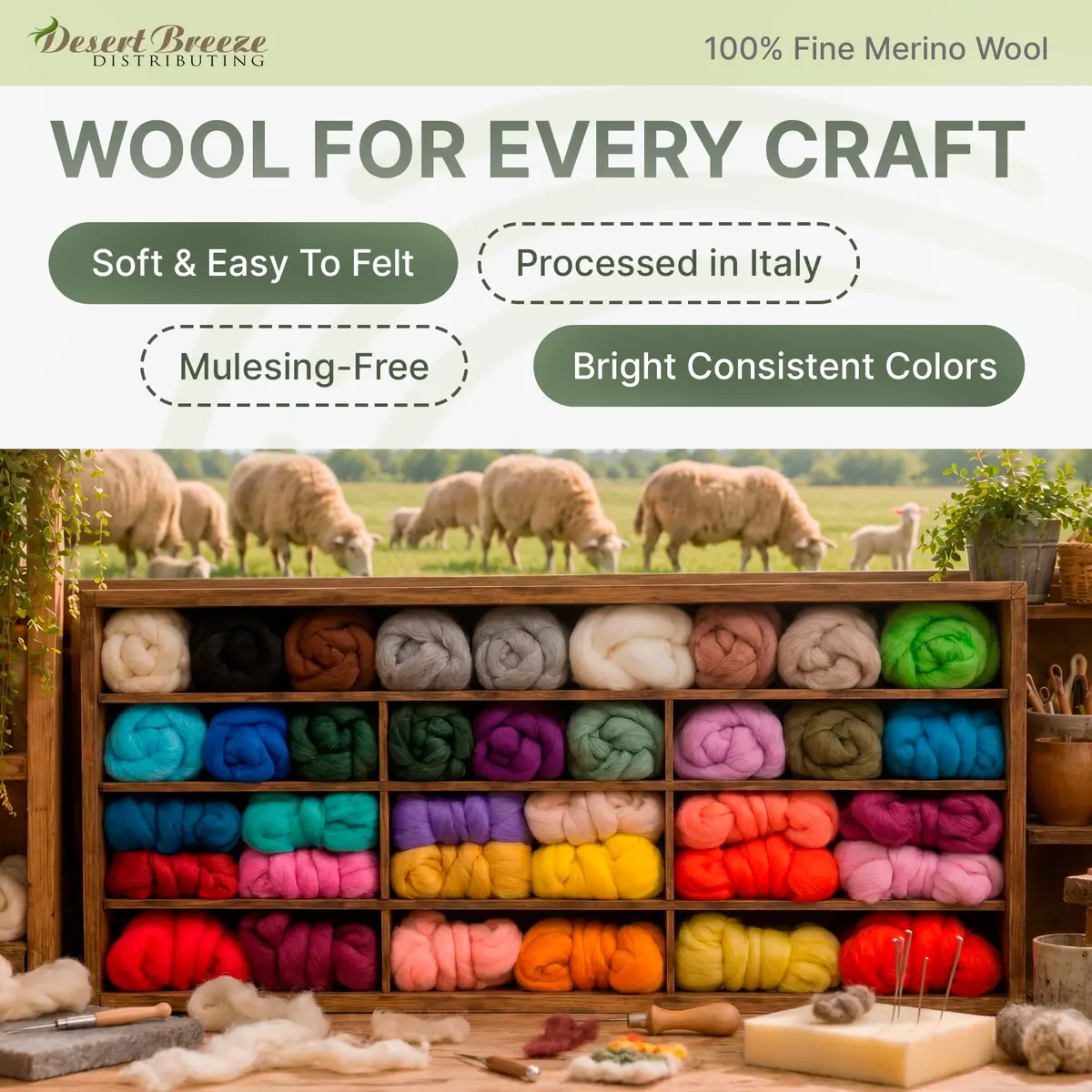 Desert Breeze Distributing Merino Wool Roving 1 oz | Fine Needle Felting & Spinning - view 3