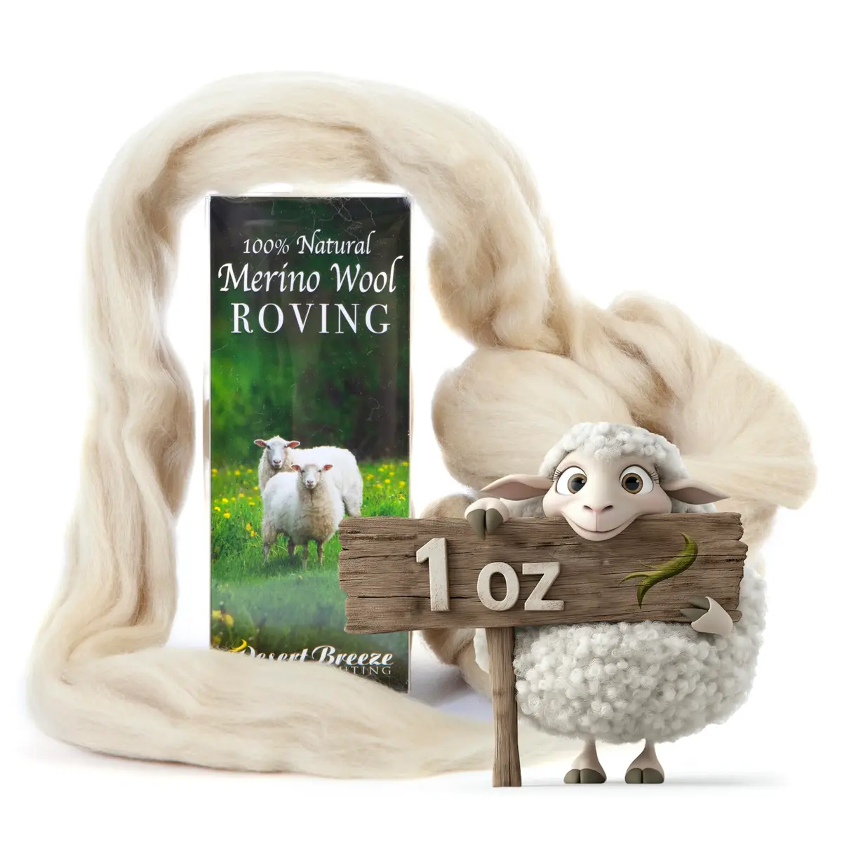 Desert Breeze Distributing Merino Wool Roving 1 oz | Fine Needle Felting & Spinning - main product image