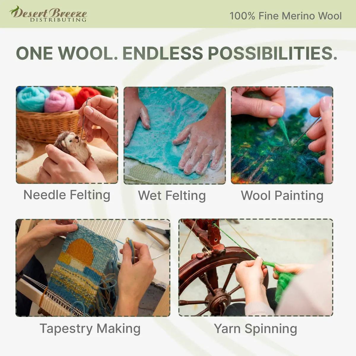 Desert Breeze Distributing Merino Wool Roving 1 oz | Fine Needle Felting & Spinning - view 4