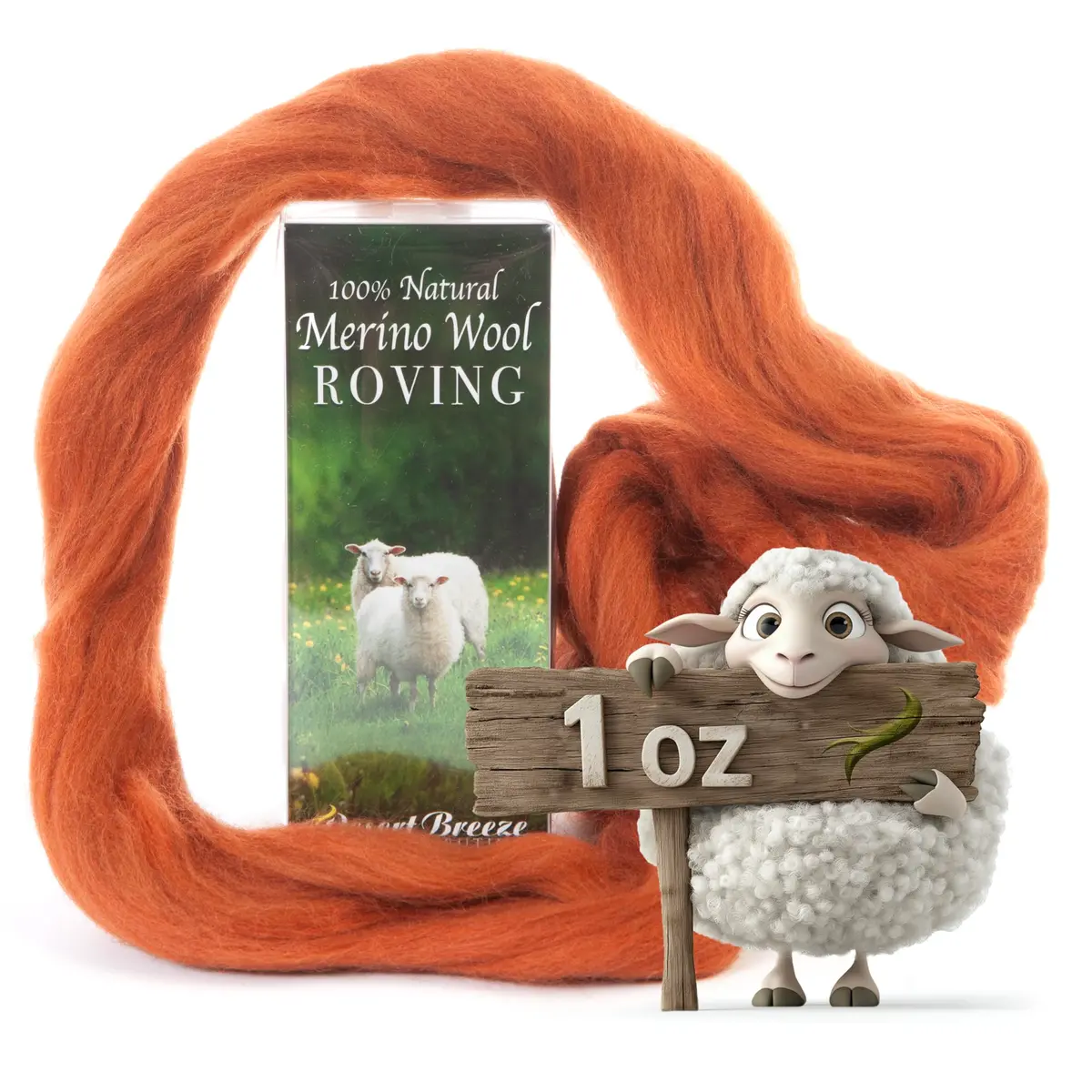 Desert Breeze Distributing Merino Wool Roving 1 oz Nutmeg | Fine European-Processed Wool for Felting & Spinning - main product image