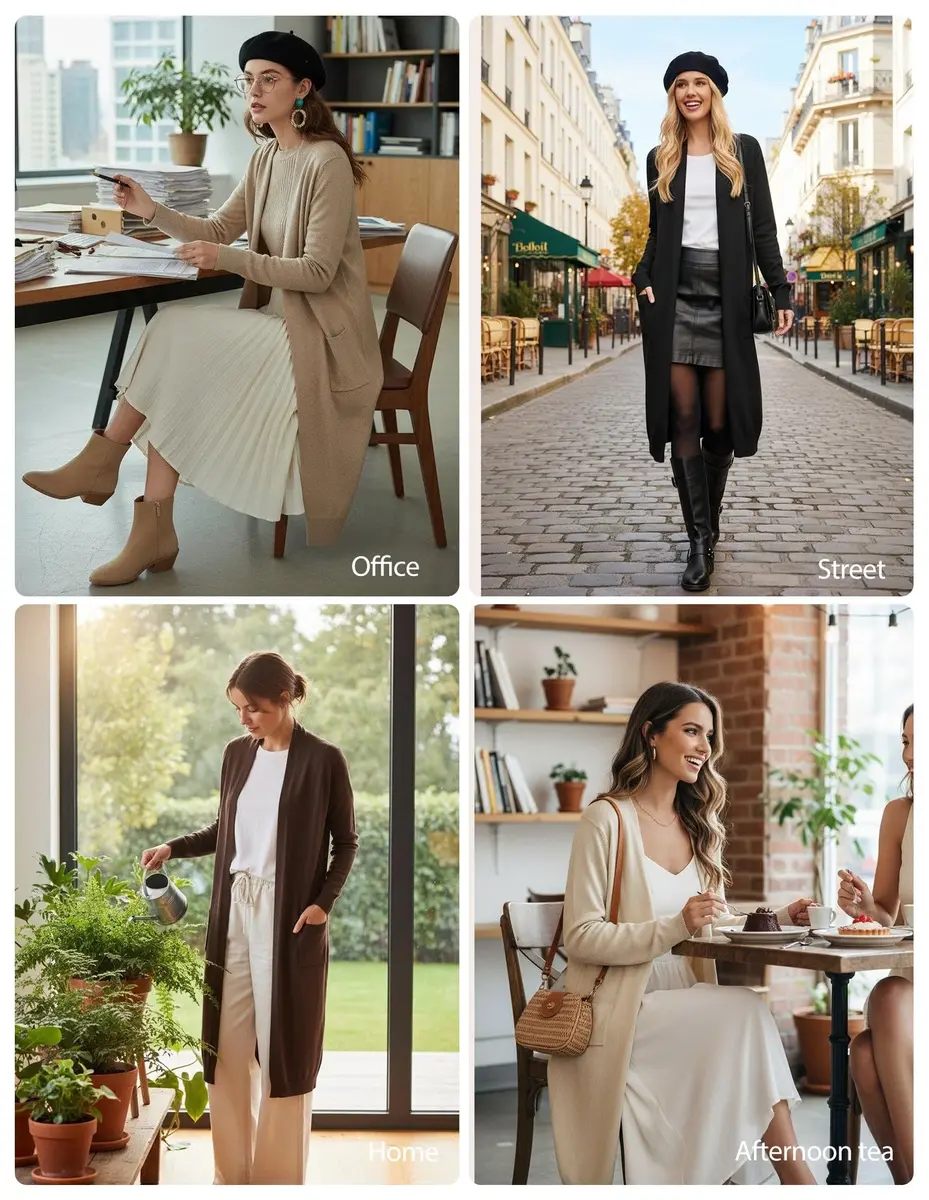 GRACE KARIN Black Sweater for Women Long Lightweight Cardigan Open Front | Casual & Fashionable - view 5