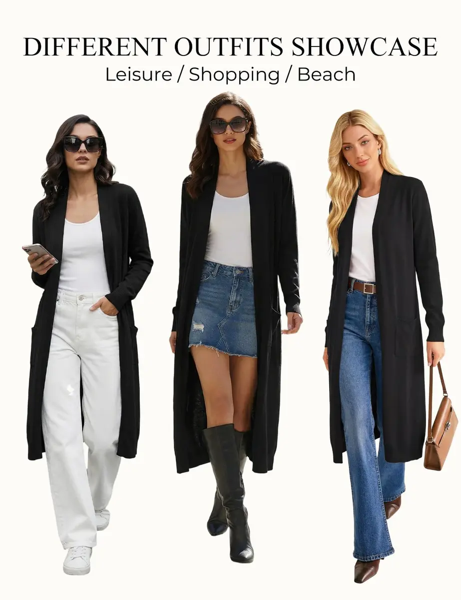 GRACE KARIN Black Sweater for Women Long Lightweight Cardigan Open Front | Casual & Fashionable - view 6