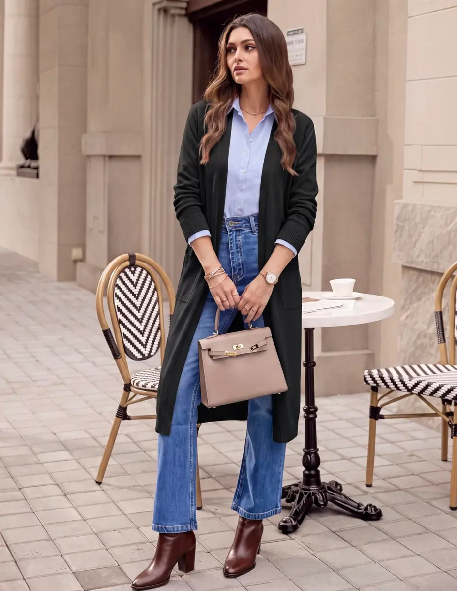 GRACE KARIN Black Sweater for Women Long Lightweight Cardigan Open Front | Casual & Fashionable - view 3
