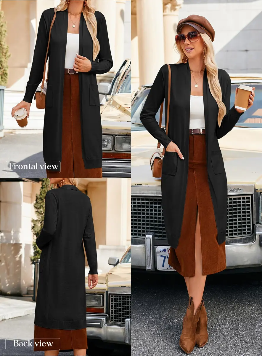 GRACE KARIN Black Sweater for Women Long Lightweight Cardigan Open Front | Casual & Fashionable - view 4