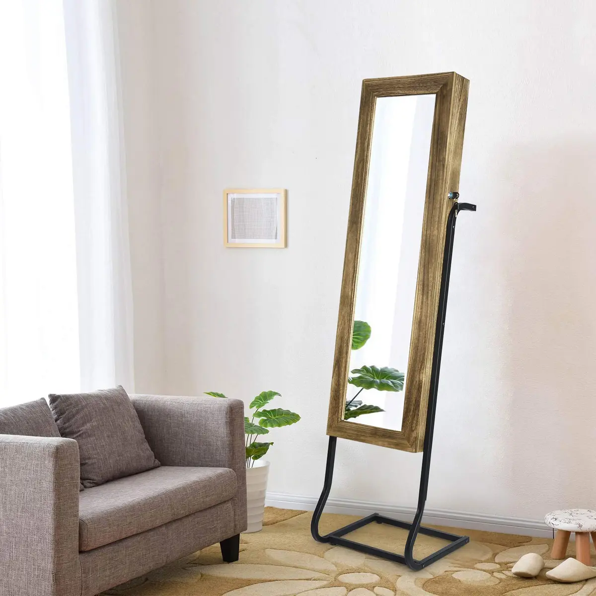 SRIWATANA Jewelry Armoire Cabinet, Solid Wood with Full Length Mirror, Carbonized Black | Vintage Rustic Jewelry Organizer - view 2