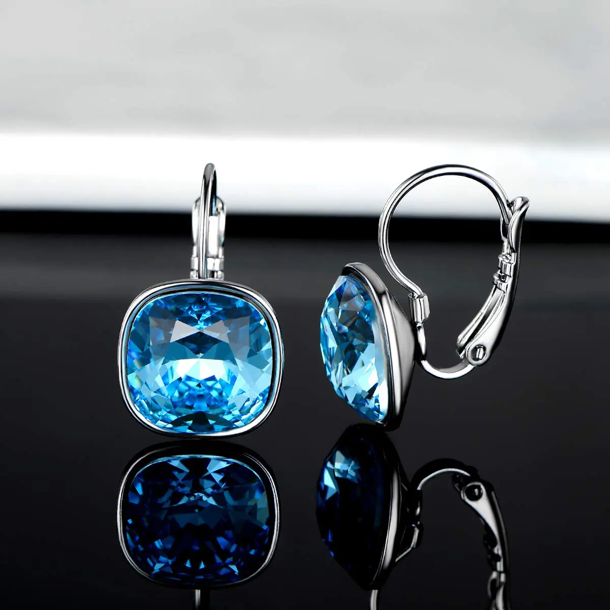 MDFUN Bella Drop Earrings Crystals 14mm (0.55 inch) | Hypoallergenic 18K White Gold Plated - view 5