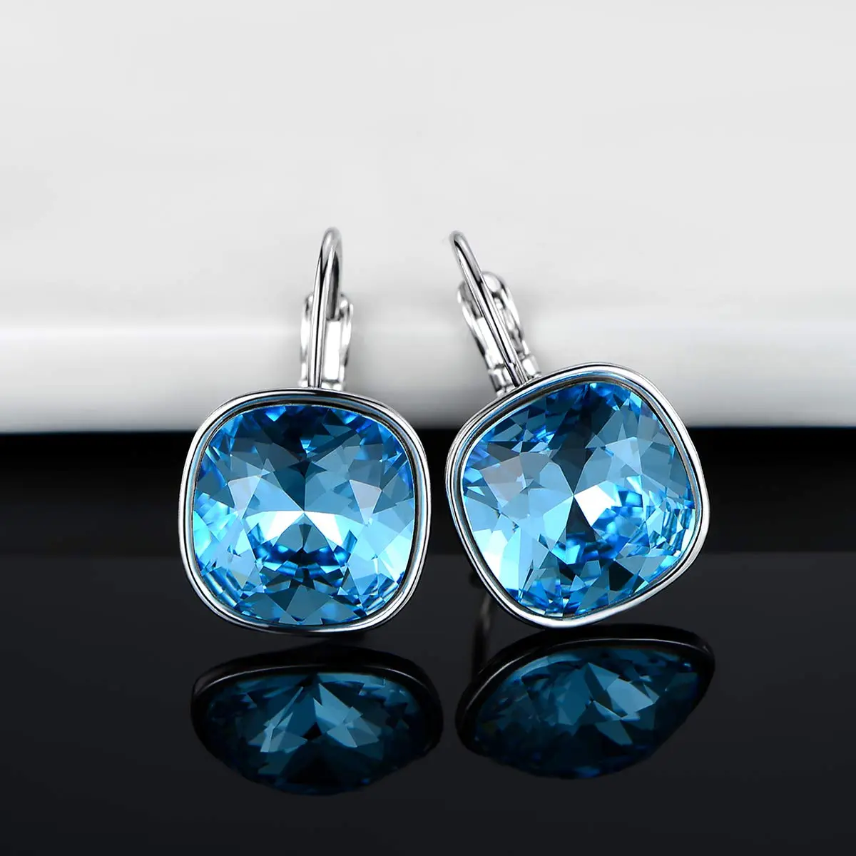 MDFUN Bella Drop Earrings Crystals 14mm (0.55 inch) | Hypoallergenic 18K White Gold Plated - view 6