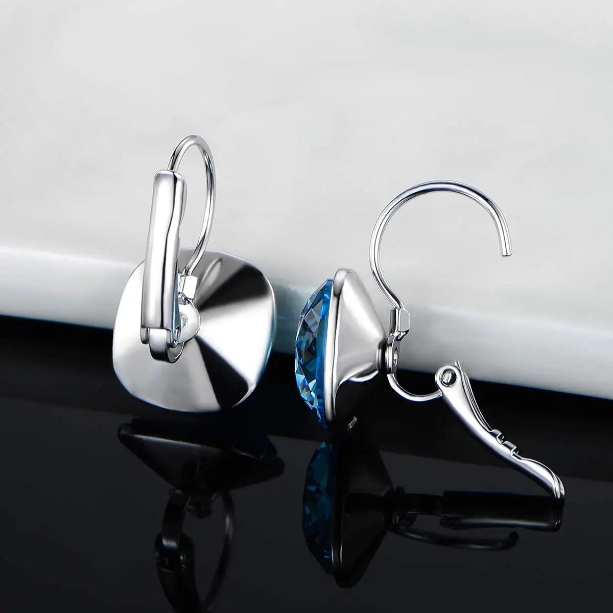 MDFUN Bella Drop Earrings Crystals 14mm (0.55 inch) | Hypoallergenic 18K White Gold Plated - view 7