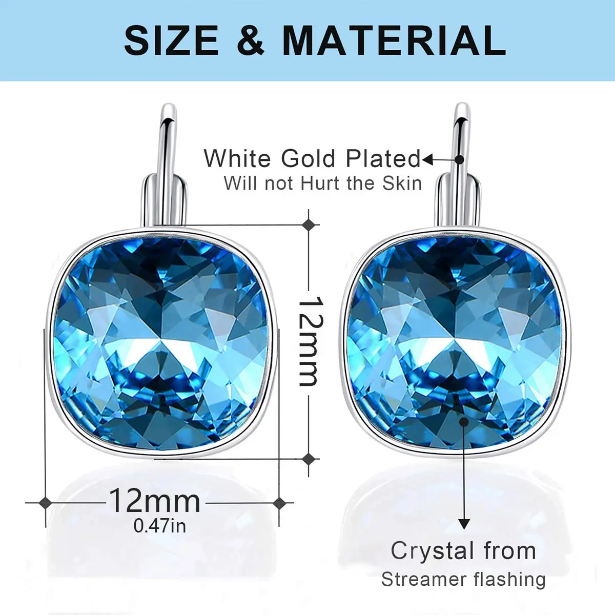MDFUN Bella Drop Earrings Crystals 14mm (0.55 inch) | Hypoallergenic 18K White Gold Plated - view 4